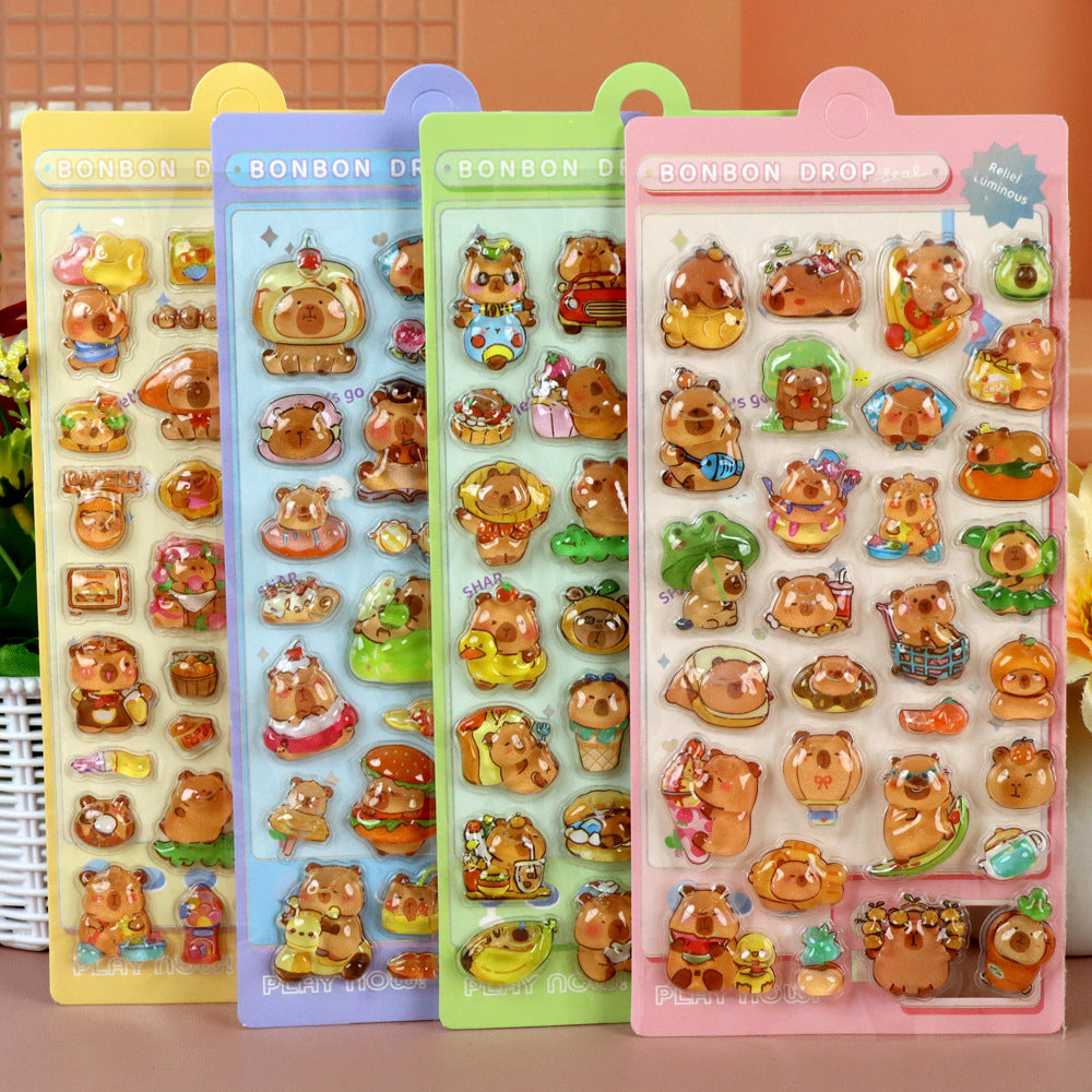 【BONBON DROP (Water-Filled)】3D Healing DIY Decorative Stickers – Capybara Design