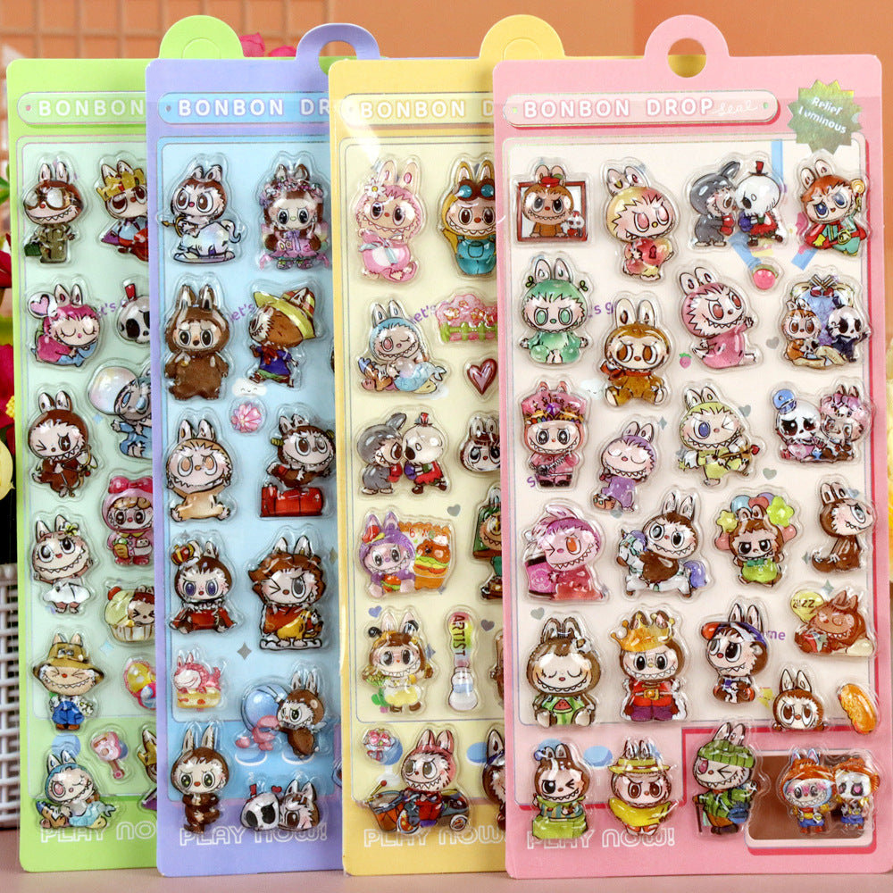 【BONBON DROP (Water-Filled)】3D Healing DIY Decorative Stickers – Labubu Design